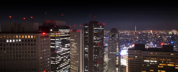 Hava gece - çatı görünümü Japonya Tokyo Shinjuku alanının modern bir şehir panoraması
