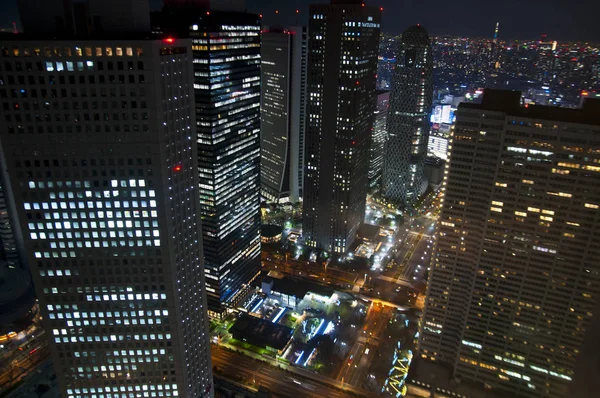 Veduta Aerea Moderno Quartiere Del Centro Città Notte Tokyo Shinjuku — Foto Stock
