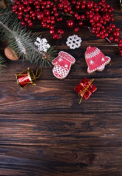 Fondo Navidad Año Nuevo Con Galletas Jengibre Vista Superior Copiar —  Fotos de Stock