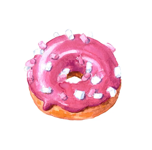 水彩手绘的甜甜圈的草图插图隔离上 — 图库照片