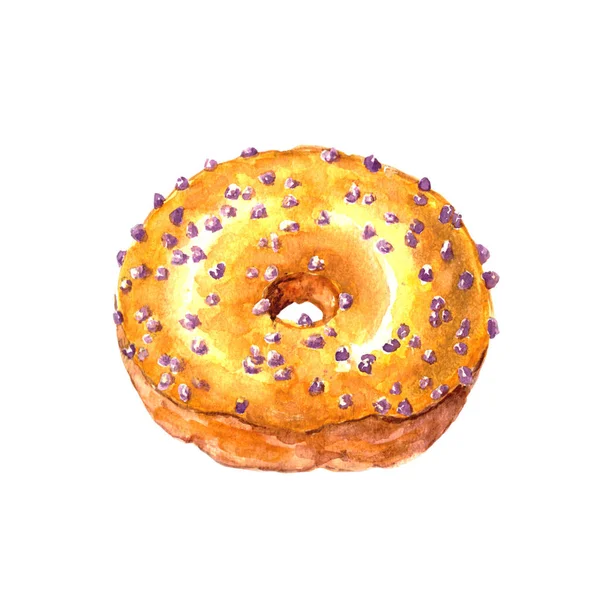 水彩手绘的甜甜圈的草图插图隔离上 — 图库照片