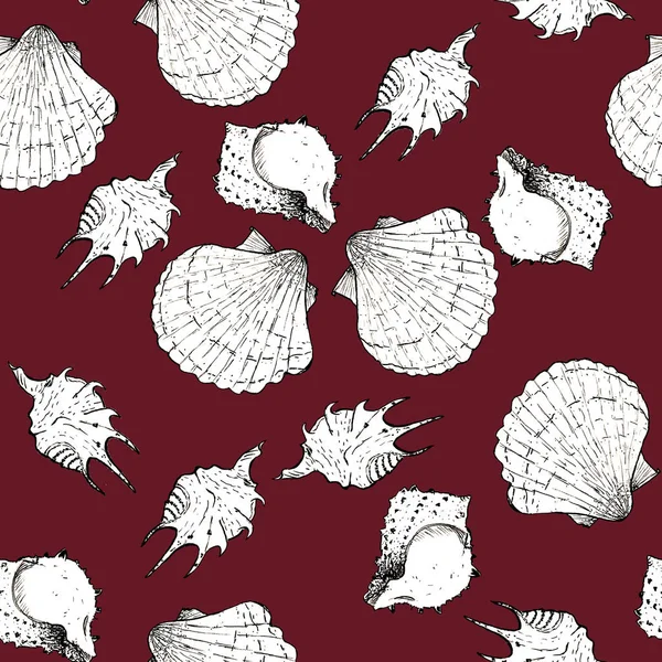 White and black sketch illustration of seashells on trendy Bikin