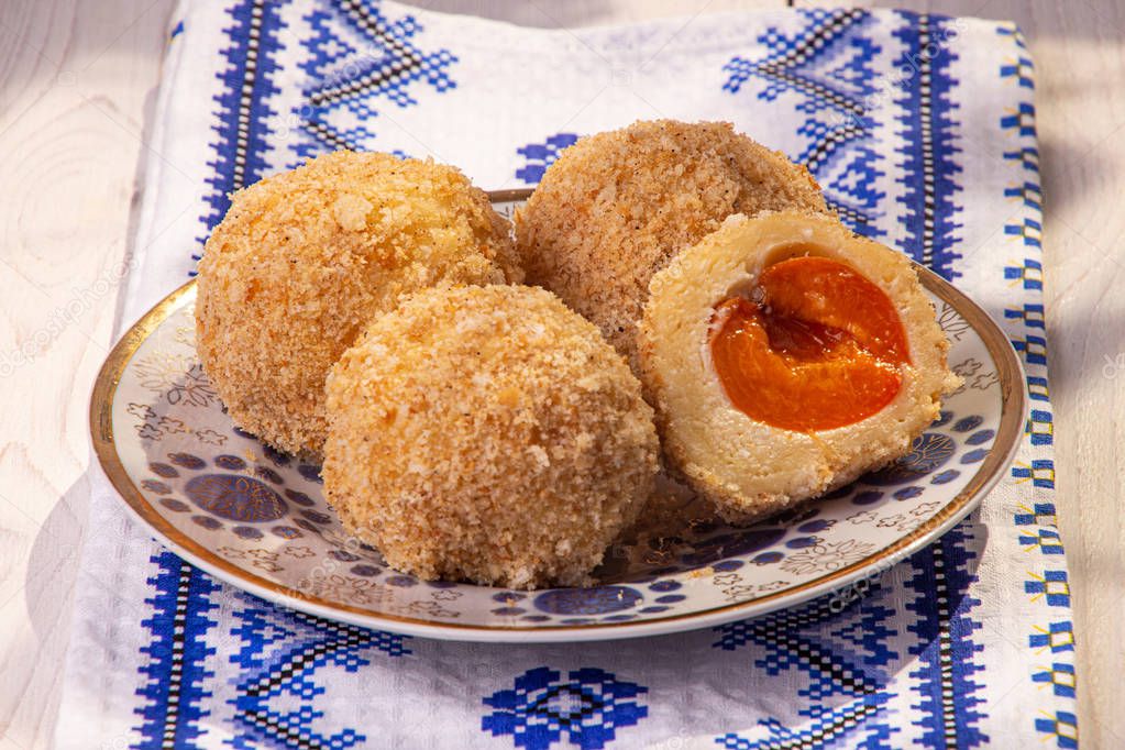 Austrian and czech sweet dessert knedle apricot dumplings on fab