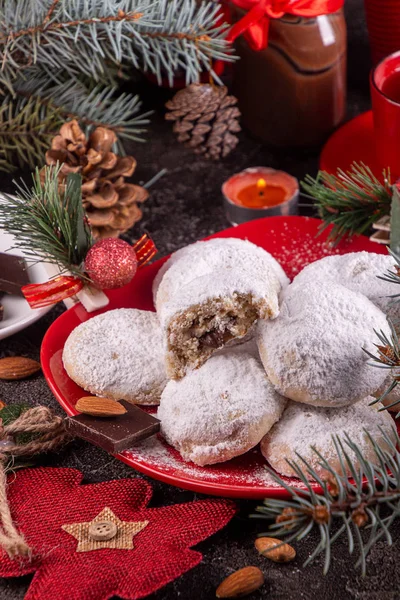 Traditional Christmas cookies biscuits snowballs covered icing s — Stock Photo, Image