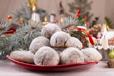 Traditional Christmas almond chocolate snowballs cookies biscuit clipart