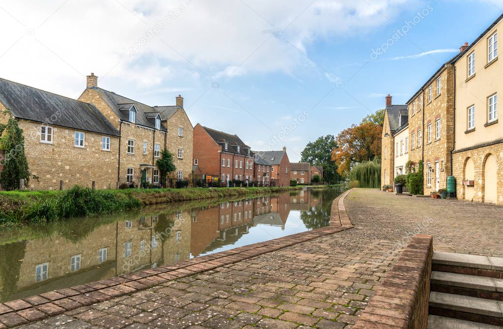 The restored Stroudwater canal running through Ebley Mills, Stroud, England