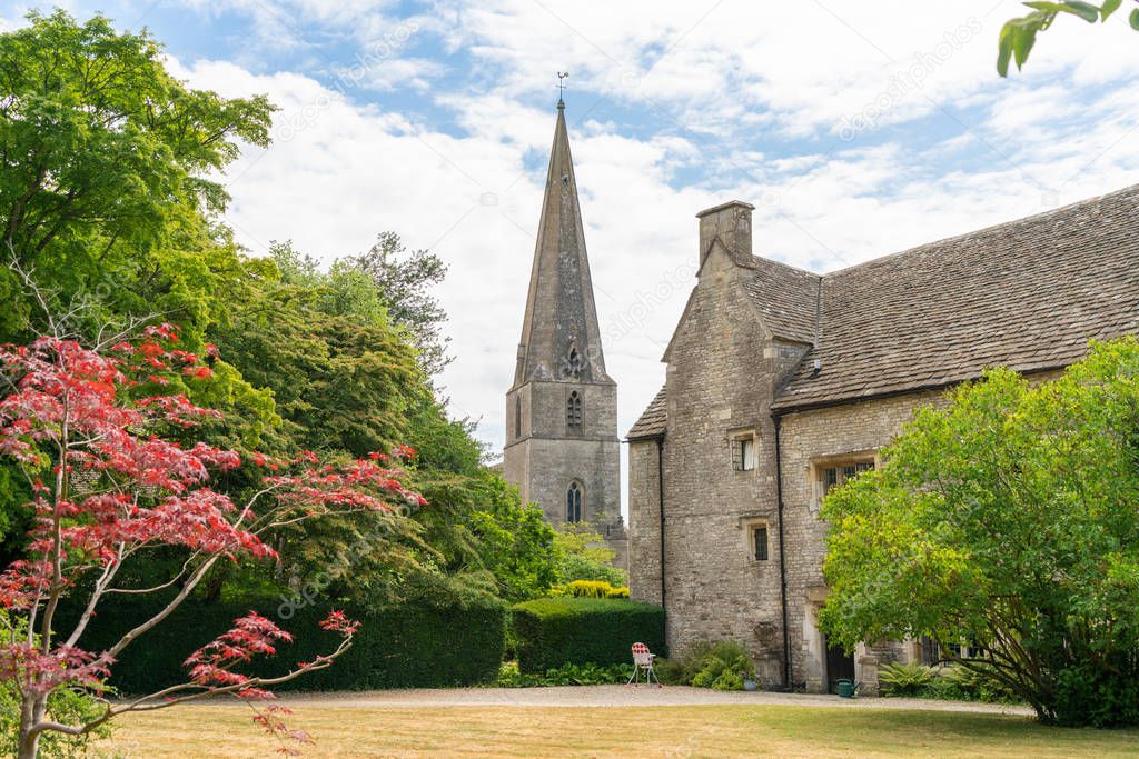 The parish church of All Saints in Bisley, a picturesque Cotswold village in Gloucestershire, United Kingdom