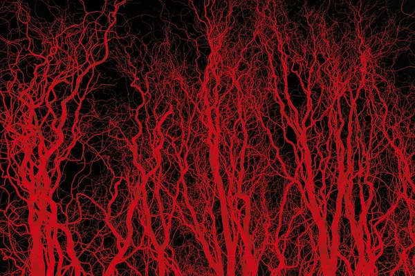 Red curved lines of trees similar to veins or fire rivers