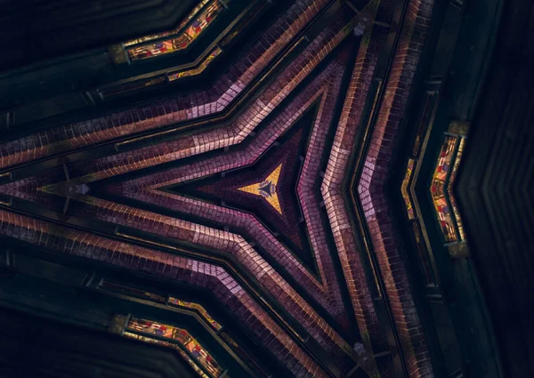 Abstrakcyjny Futurystyczny Dystopijny Miasto Jak Struktura Różnymi Świecącymi Elementami Geometrycznymi — Zdjęcie stockowe