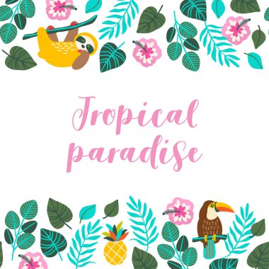 Tropikal el çizilmiş düz tebrik kartı