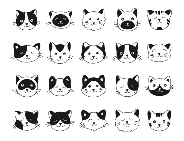 Têtes de chat jolie collection dessinée à la main — Image vectorielle