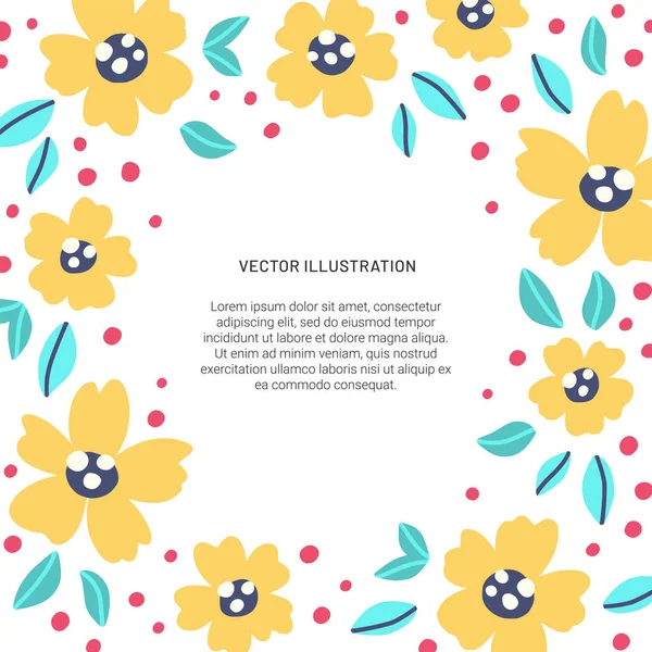 Цветочный текстовый кадр, нарисованный вручную векторный шаблон — стоковый вектор