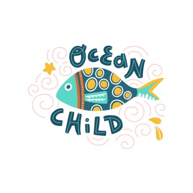 İskandinav tarzında sevimli balık el çizilmiş vektör illüstrasyon. 