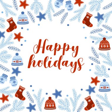 Noel tebrik kartı. Elle çizilmiş vektör illüstrasyonu