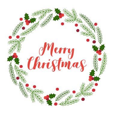 Noel çelengi. Elle çizilmiş vektör illüstrasyonu.