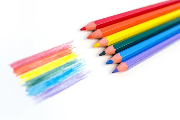 Bandera Arco Iris Lgbt Sobre Fondo Blanco Lápices Colores Todos —  Fotos de Stock