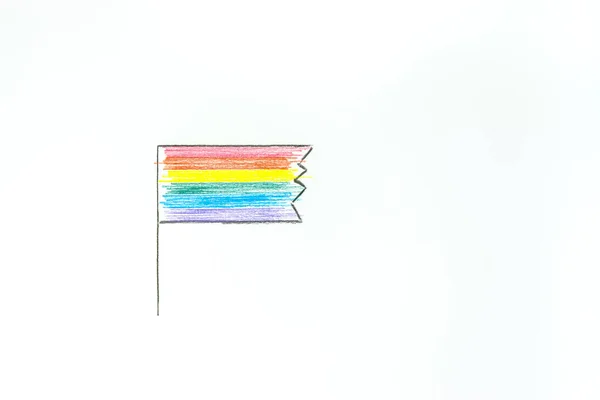 彩虹Lgbt旗绘制黑色轮廓与蜡笔画在白色背景 文字右边的空白处 — 图库照片
