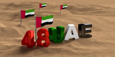 Birleşik Arap Emirlikleri Ulusal Günü Uae Balonu, Birliğin Ruhu, Uae Ulusal Bayrak Günü, Yıldönümü Kutlaması 2 Aralık, Uae 48 Bağımsızlık Günü, 3D illüstrasyon
