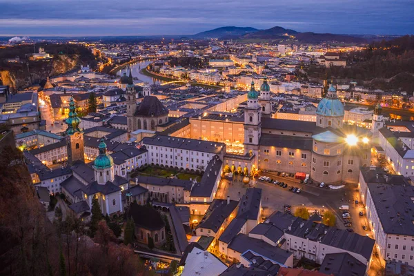 Günbatımı Noel Zamanında Avusturya Salzburg Kale Üzerinden Panoramik Manzaraya — Stok fotoğraf