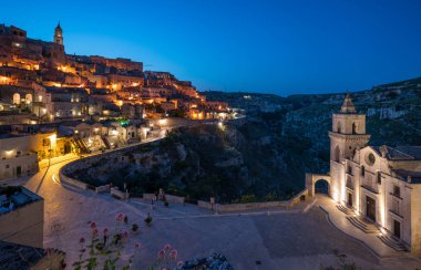 Matera akşam, Basilicata, Güney İtalya'da ünlü 