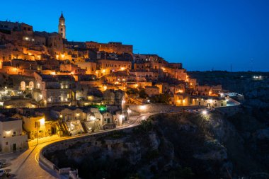 Matera akşam, Basilicata, Güney İtalya'da ünlü 