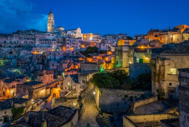 Matera akşam, Basilicata, Güney İtalya'da ünlü 