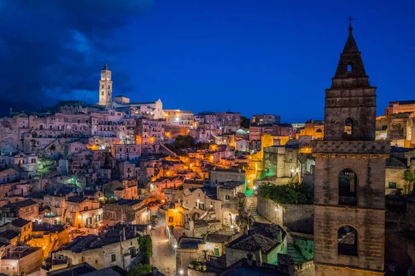Знаменитий Sassi Районі Місті Matera Вечір Провінції Базиліката Італії — стокове фото