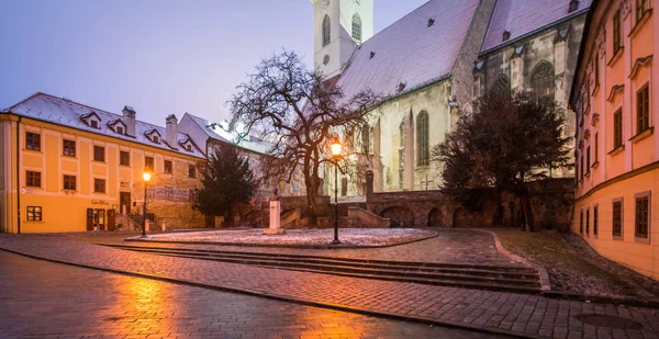 Vista Panorâmica Noturna Inverno Bratislava Eslováquia — Fotografia de Stock