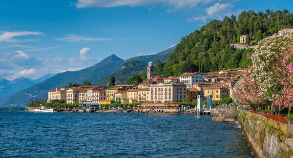 Bellagio waterfront on a sunny summer day, Lake Como, Lombardy, Italy.