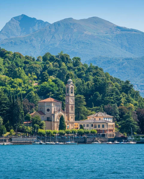 stock image Scenic view in Tremezzo, with San Lorenzo Church overlooking Lake Como. Lombardy, Italy.