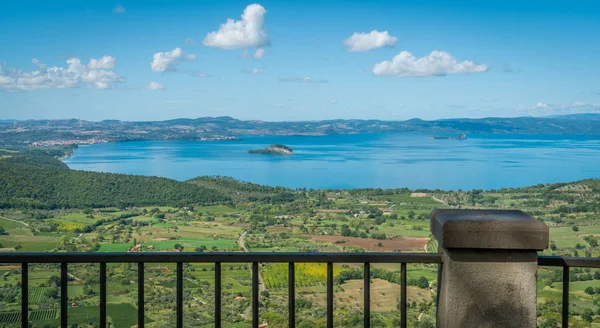 Panorama Sikt Montefiascone Över Sjön Bolsena Provinsen Viterbo Lazio Italien — Stockfoto