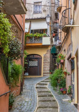 Nemi, Roma, Lazio, İtalya 'daki gölün kıyısındaki güzel köy..