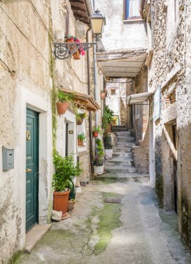 Poggio Moiano 'da manzaralı manzara, Rieti Eyaleti 'nde kırsal köy, Latium, Italya
