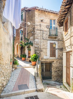 Poggio Moiano 'da manzaralı manzara, Rieti Eyaleti 'nde kırsal köy, Latium, Italya