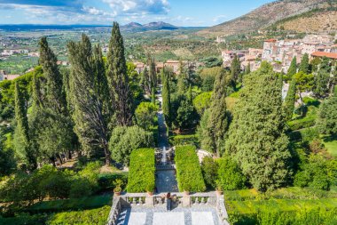 Doğa Manzaralı Villa d'Este, Tivoli, Lazio, Orta Italya'nin görünümünde.