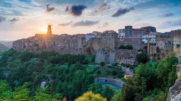 Vista Panorâmica Pitigliano Pôr Sol Província Grosseto Toscana Itália — Fotografia de Stock