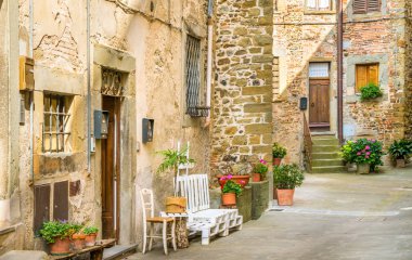Anghiari'de, Arezzo eyaletinde, Toskana, İtalya'da manzara.