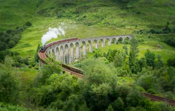 Glenfinnan Viaduto Ferroviário Com Vapor Jacobita Área Lochaber Das Terras — Fotografia de Stock