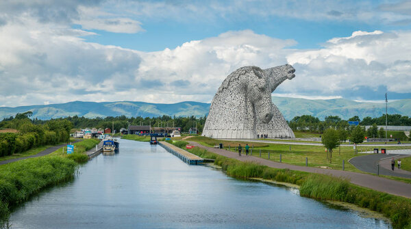 The Kelpies in a summer afternoon, Falkirk, Scotland.