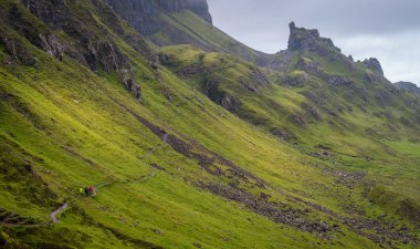 Quiraing manzaralı manzara, Skye Adası, Iskoçya.