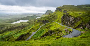 Quiraing manzaralı manzara, Skye Adası, Iskoçya.