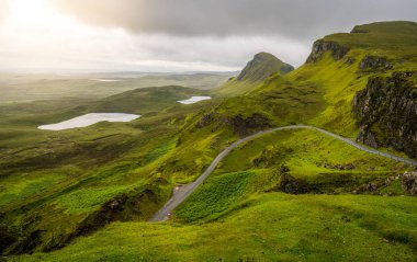 Quiraing manzaralı manzara, Skye Adası, Iskoçya.