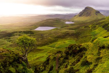 Quiraing manzaralı manzara, Skye Adası, Iskoçya.