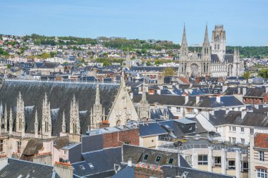 Gros-Horloge (Saat Kulesi) üst, Normandy Rouen panoramik görünümü. Fransa.