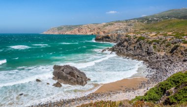 Praia do Guincho yakınlarındaki sahil manzarası, Costa Vicentina, Portekiz