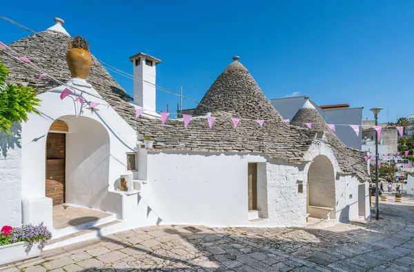 Vista Panorâmica Alberobello Famosa Vila Trulli Puglia Apúlia Sul Itália — Fotografia de Stock