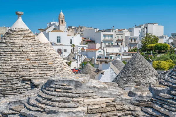 Panorámafotó Alberobello Híres Trulli Falu Apuliában Dél Olaszországban — Stock Fotó