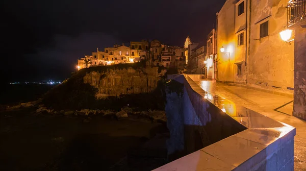 Vista Panoramica Notturna Vieste Famosa Perla Del Gargano Provincia Foggia — Foto Stock