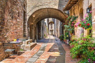 Assisi'de pitoresk bir manzara. Perugia eyaleti, Umbria, orta İtalya.