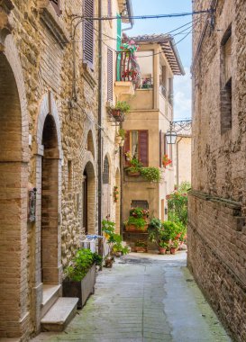 Bevagna'da manzara, Perugia eyaletindeki antik kent, Umbria, orta İtalya.